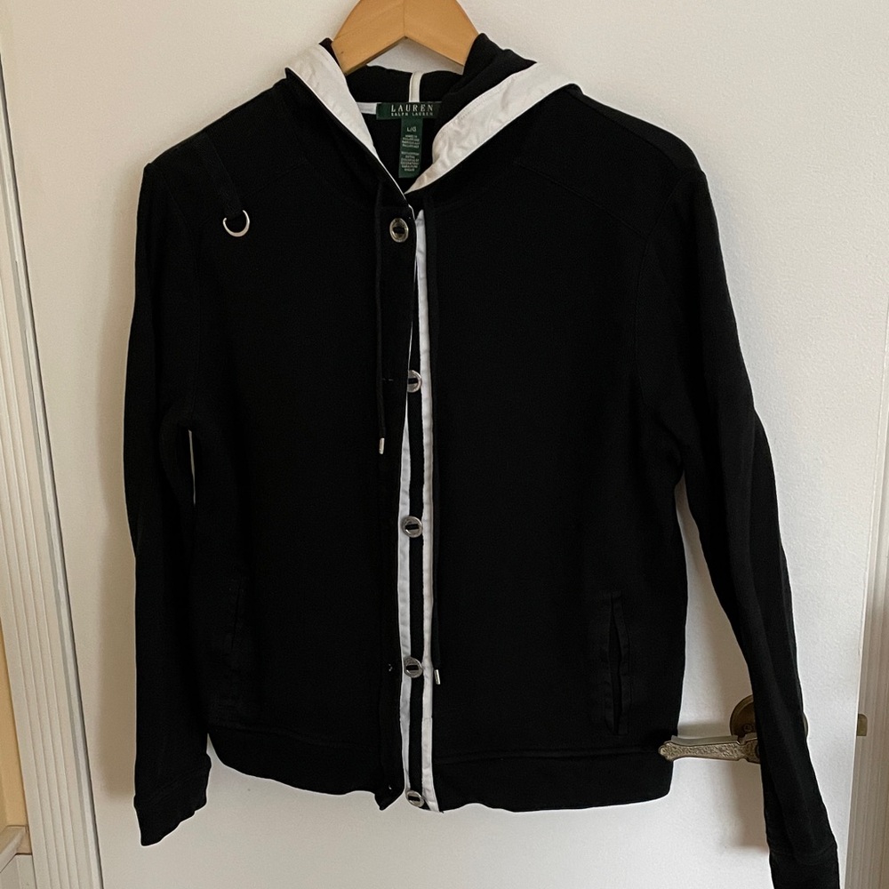 Size L Ralph Lauren Black and White Nautical Cardigan / Jacket